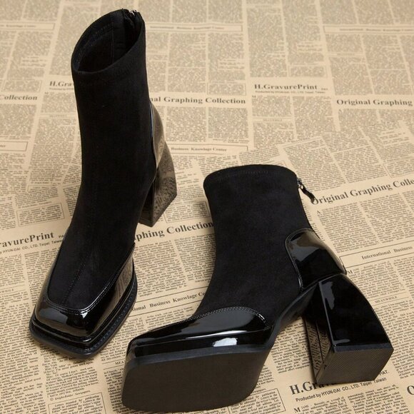 Shoes - Black Elegant Women's Waterproof Platform Heel High Boots